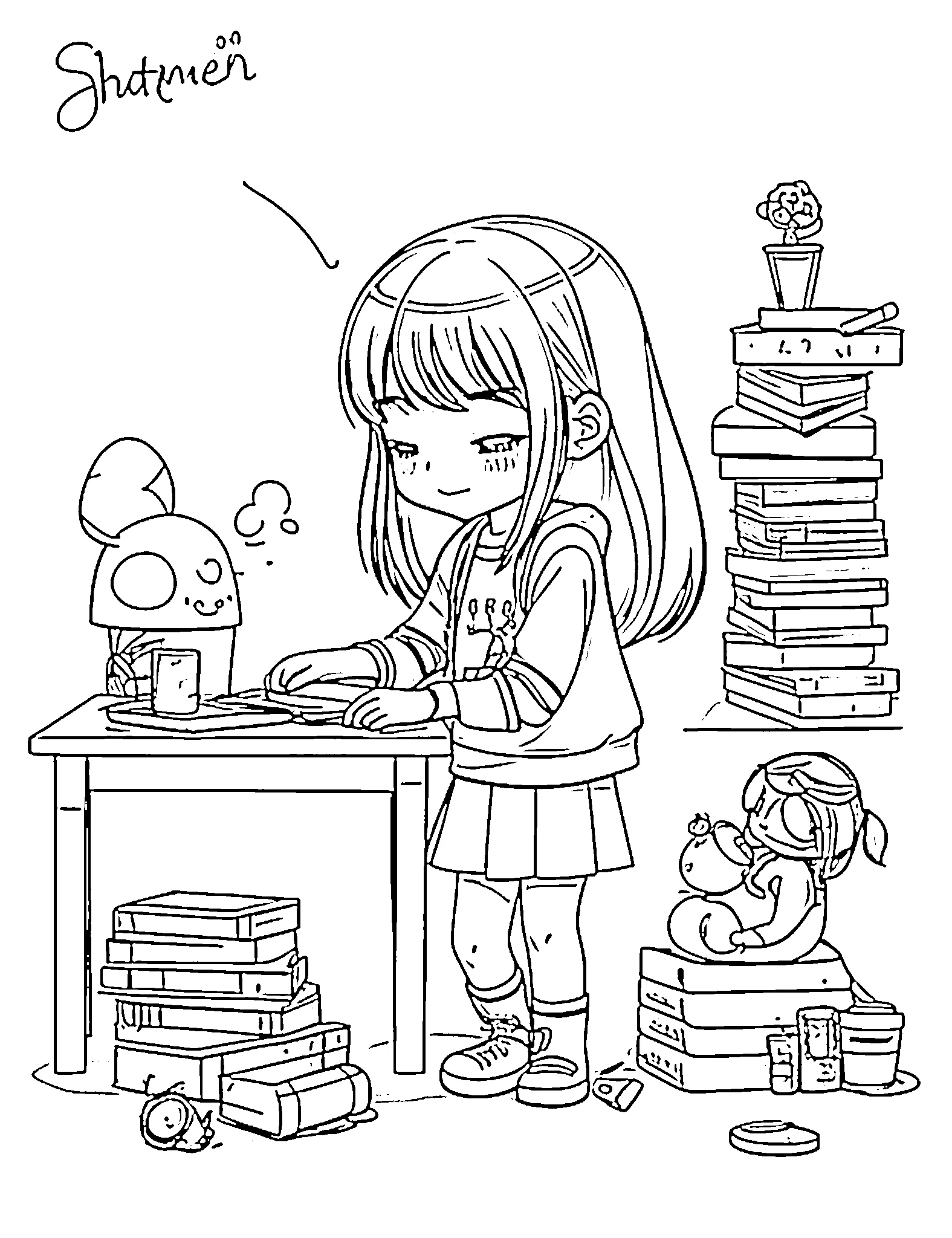 Gambar Gambar Mewarnai Cute Chibi Girl Moments 15 siap untuk diwarnai